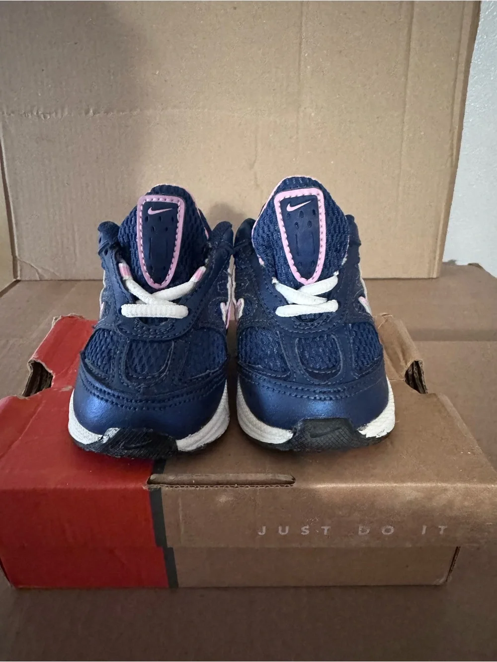 Nike Kids Navy Sneakers with Pink Accents